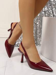 Women's High Heels,Spring New Pointed Toe High Heels,Sexy Stiletto Mirror Patent Leather Strap Sandals,Two-In-One Shoes,Celebrity Style High Heels,Fashion Wine Red Sandals