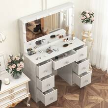 Favourite Gift White 11 LED Mirror Vanity Set Makeup Table Dressing Table W/Bulb And 7 Drawer Dresser - White - View 3