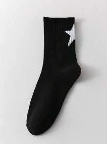 1/2/5/10 Pairs Unisex Star Print Solid Color Mid-Calf Sports Socks, Suitable For Outdoor, Cycling, Running, Yoga, Basketball, All Seasons
