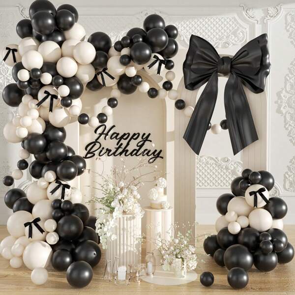 Set di arco e ghirlanda in palloncini neri, bianchi e sabbia nera, 153 pezzi per decorazioni di compleanni, matrimoni, fidanzamenti, addii al nubilato - include palloncini neri lunghi, bianchi e in sabbia di diverse dimensioni