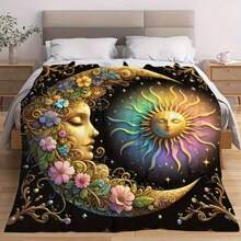 1 Stück Boho-Stil Galaxy Flanell Decke - traumhafter Sonne und Mond Muster, leicht für alle Jahreszeiten, vielseitig einsetzbar für Sofa, Bett, Reisen, Büro