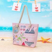 Nueva bolsa de playa/tote informal con estampado floral y eslogan