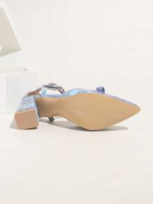 Pointed Toe High Heel Hollow Out Shoes With Bowknot, Blue For Women