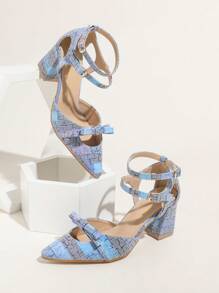 Pointed Toe High Heel Hollow Out Shoes With Bowknot, Blue For Women