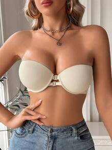Push Up Bras For Women Front Closure Strapless Underwire Bra Heart Pattern Cup Backless Underwear Non-Slip Tube Top Bralette With Adjustable Straps Summer Lingerie Set Suitable For Dresses
