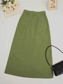 春夏时尚百搭修身高腰通勤女士半身裙（不含腰带） - 軍綠色 - 查看 9