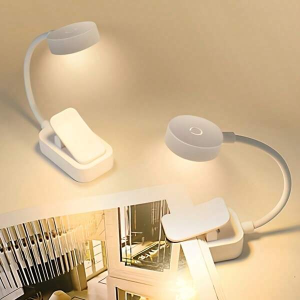 1 pieza Luz de lectura, modelo con LED blanco a batería/modelo recargable, luz nocturna de lectura portátil con pinza, muy adecuada para mesilla de noche, estudio, lectura, oficina e iluminación complementaria