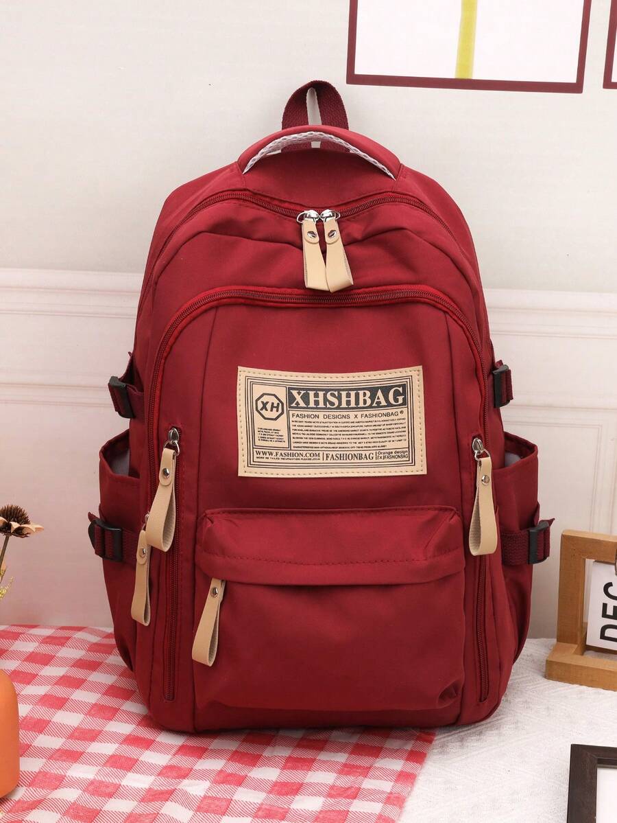 复古英伦风百搭撞色街头时尚高品质背包，大容量多功能适合学校和课堂 - 紅色 - 查看 1