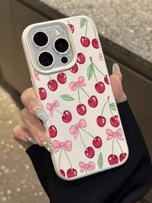 1 pieza Funda protectora suave antideslizante y resistente al agua con ilustración de lazo de cereza compatible con teléfonos Apple