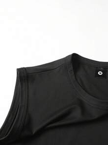 男士夏季无袖背心和短裤套装，个性化图案印花，时尚休闲沙滩/度假/钓鱼/篮球/健身两件套，配有抽绳裤，是送给丈夫或男朋友的绝佳夏季礼物 - 黑色 - 查看 4