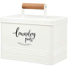 New  Laundry Pods Container, Farmhouse Laundry Pods Holder  Lid For Laundry Room Dr And Accri, Metal Detergent Pods Container For Laundry Room Anization And Storage (Cream, Pods) - Cream  Pods - View 1