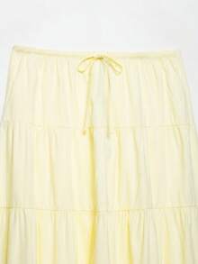 DEEKA Summer New Casual Fashion Simple Versatile Bowknot Patchwork Mid-Waist Skirt - Yellow - View 4