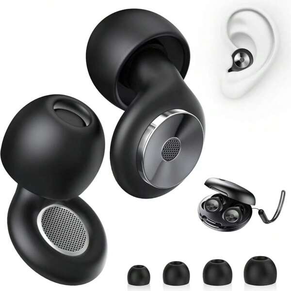 airskyce 2 protetores auriculares pretos de 3,35 polegadas com cancelamento de ruído para dormir, protetores auriculares de silicone macios e reutilizáveis, redução de ruído NRR de 30 dB com estojo de transporte para pessoas sensíveis a ruído, shows, viagens, concentração, trabalho