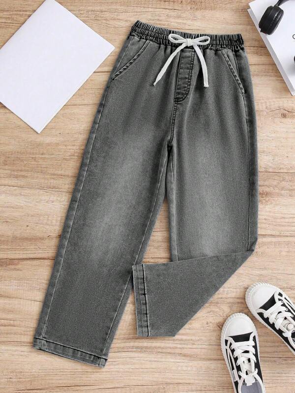 Pantaloni lunghi in vera jeans casual con vita elastica e fit rilassato per bambini, adatti per uscite, raduni e feste in tutte le stagioni