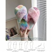 Local Delivery--LZLER Women's Cross Band Slippers, Soft Plush Fleece Lightweight Non Slip Open Toe Flip Flop Shoes House Indoor Outdoor Fur Fuzzy Slippers - Colorful - View 6