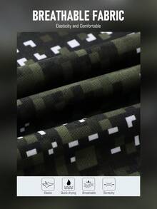 Men's Hooded Face Mask Fishing Shirt, Long Sleeve High-Performance Fishing Shirt, Breathable Quick-Dry, Boyfriend Style, Green Mosaic Design, UV Protection Fishing Apparel