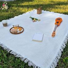 Portable Thickened Picnic Blanket, White Camping Blanket, Beach Towel, Sofa Cover, Outdoor Garden Tent Mat, Waterproof & Warm, Suitable For Home Decor, Photo Shooting, Tear-Resistant, Leisure Mat, Tablecloth, Wall Hanging