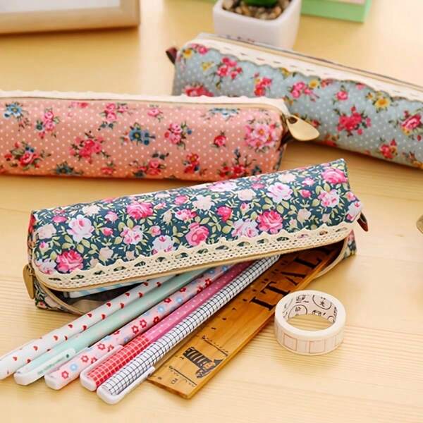 قطعة واحدة حافظة أقلام بنمط نباتي عتيق ، حقيبة مستحضرات تجميل بسيطة، أكياس أقلام القرطاسية للرجوع إلى المدرسة، لوازم المدرسة، حقيبة أقلام، حقيبة مدرسية