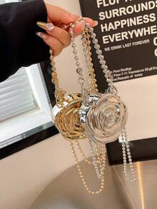 Unique Mini Floral Box Bag, Sweet And Spicy Charm, Chain Strap Shoulder And Crossbody Clutch Bag - Gold - View 10