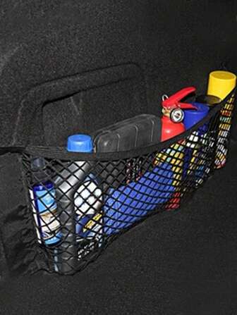 1 pièce Sac organisateur en maille élastique à double couche, fabriqué en matériau maille haut de gamme pour maximiser l'utilisation des poches en maille à double couche pour le rangement dans le coffre de la voiture, sac de rangement en maille pour coffre de voiture
