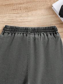 Boys' Elastic Waist Washed Relaxed Fit Casual Real Denim Long Pants, Suitable For Outings, Gatherings, And Parties, All Seasons - Dark Grey - View 6