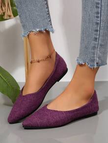 女士跨境春秋季时尚休闲舒适尖头平底鞋 - 紫色 - 查看 2