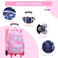Rolling Backpack Large-Capacity Wheeled Backpack Waterproof Trolley School Bag,Pink (6 Wheels) - Multicolor - View 5