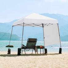 Pop Up Canopy Tent With Backpack, 8x8 Base Portable Easy One Person Setup Folding Shelter Compact Lightweight Slant Leg Canopy With 1 Sidewall, 6x6 Top, White - Black and White - View 9