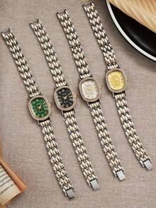 1pc Minimalist Oval Shape Fashionable Roman Numeral Dial Exquisite Steel Band Quartz Watch, Suitable For Teenage, Ideal For Birthday, Graduation Gift