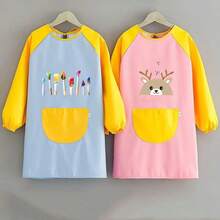 1 件简约时尚绘画罩衫，可爱彩色画衣围裙，适用于工作室、餐厅、艺术绘画，可翻转（领子颜色随机混合）