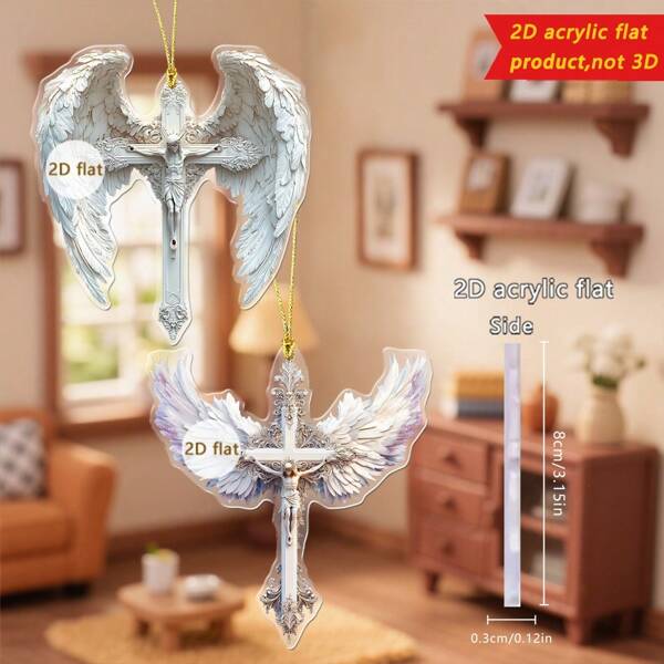 1pc Jesus Angel Wings Pendant Creative Cross Shape Bag Key Car Rearview Mirror Decoration Decoration Home Decor A Perfect Gift For Friends And Family.