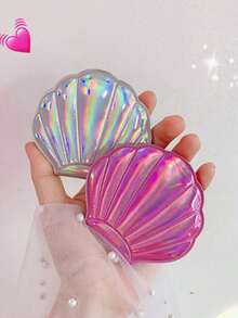 Shiny Shell Makeup Mirror, Double Sided Magnifying Handheld Compact Folding Makeup Mirror, Mini Travel Cosmetic Mirror, Elegant Small Gift For Party - Multicolor - View 6