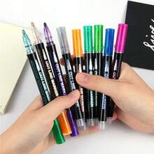 8/12/24 彩色梦幻金属双线轮廓笔套装，防水防褪色彩色绘图笔，适用于岩石绘画、手工艺品、DIY、相册、木材、塑料，适用于学校、陶瓷 - 凿尖艺术马克笔、书法笔、多色绘画艺术马克笔系列、节日礼物、万圣节礼物、圣诞节礼物学校用品、返校