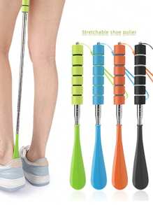 Stainless Steel Retractable Shoe Horn Long Handle Household Shoe-Wearing Artifact Long Handle Shoe Puller Shoe Puller