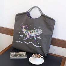 Bohemian Women's Shoulder Bag Embroidered Pattern Nylon Bag Large Capacity Cloth Bag Lightweight Foldable Storage Bag Commuter Bag Fashion Bag Travel Bag Large Capacity Tote