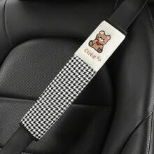 2pcs 25cm Car Seat Belt Shoulder Pad Cover - Embroidered Cute Teddy Bears, Soft Universal Car Accessories