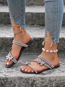 Infradito con fiocco di cristallo, novità estate 2025, scarpe eleganti da donna, ciabatte da spiaggia alla moda e versatili, sandali adatti per le vacanze