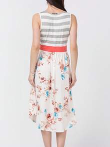 Boho Vintage Magenta Ivory Coral Pink Yellow Stripe  Band Trim Midi  Swing Southern Dress | Small-3 XL Plus - Hồng nhạt - Xem 4