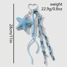 1pc Vintage Chic & Fashionable Multi-Color Faux Pearl Rhinestone Denim Star & Heart Shape DIY Keychain & Bag Accessory Suitable For Women Daily Wear Or Holiday Gift - Multicolor - View 9