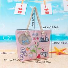 Nueva bolsa de playa/tote informal con estampado floral y eslogan