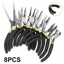 Set de 8 piezas de alicates multifuncionales, que incluyen alicates de aguja redonda, alicates de corte superior, alicates de alambre, herramientas de mantenimiento para interiores y exteriores, kit de herramientas DIY, kit de alicates para joyería para hacer y reparar joyas DIY