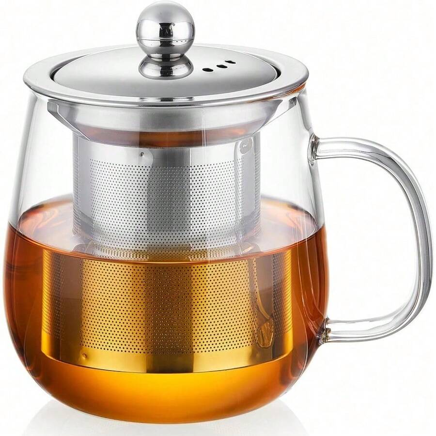 Glass Tea Cup With Infuser And Lid, 17.6oz/520ml Large Borosilicate Teacup,Tea Glass, Clear Mug For Loose Leaf Tea, Blooming Tea, Microwave & Dishwasher Safe - Tea Maker Gift For Birthday - Stainless steel - View 1