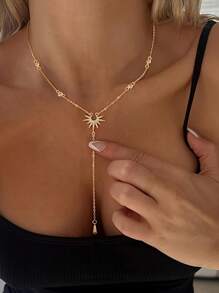 Fashion Y-Shaped Sun Pendant Necklaces For Women Girls Luxury Cubic Zirconia Long Tassel Dangle Choker Jewelry Gift