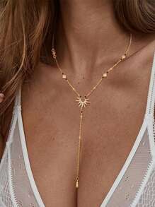 Fashion Y-Shaped Sun Pendant Necklaces For Women Girls Luxury Cubic Zirconia Long Tassel Dangle Choker Jewelry Gift