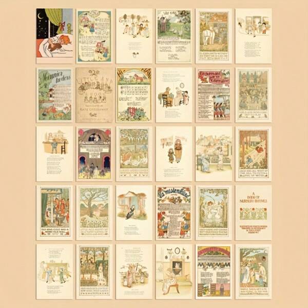 2pcs/30sheets/Box Fairytale Illustration Theme Writable Postcards Series, Vintage Scrapbooking Materials, Planner Decor, Memo Cards, Bookmarks, Suitable For Multi-Scenarios