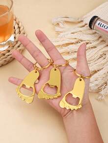 1pc/2pcs/3pcs/4pcs Stainless Steel Creative Gold Foot Shaped Beer Bottle Opener, Cute Keychain - Gold - View 4