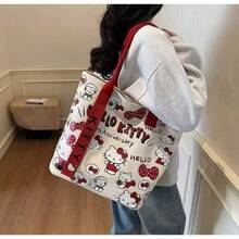 Sanrio Hello Kitty Cartoon Cute Canvas Bag, Portable Large Capacity Student Carrying Shoulder Bag, Cute Commuting Tote Bag, Suitable For Work, Travel, School, Daily Use