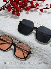 1 件时尚半框眼镜，解锁新款时尚眼镜，展现个人魅力，户外旅行必备：半框配高清偏光镜片，护眼又时尚，高透光率，视野清晰，时尚出行， - 彩色 - 查看 2