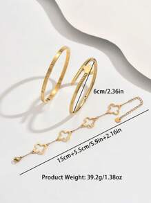 3pcs Bracelet 18K Vacuum Electroplating, Not Easy To Fade, Inlaid With Zirconia, Suitable For Daily Wear, Fashionable And Elegant Ladies' Bracelet Set,Gold Jewelry Jewelry Women Bracelets Accessories Women Stainless Steel Jewelry Bracelets For Women Western Jewelry