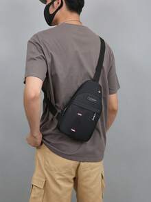 男士户外胸包运动单肩斜挎包轻便休闲腰包日常旅行通勤街头 - 黑色 - 查看 3